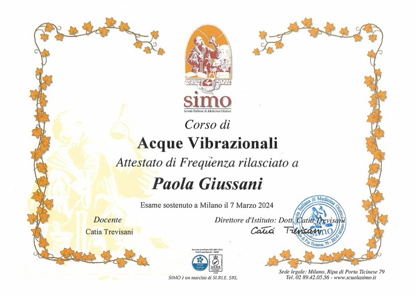 Attestato del corso di Acque Vibrazionali