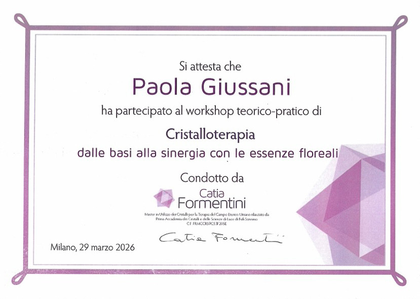 Attestato del workshop di Cristalloterapia