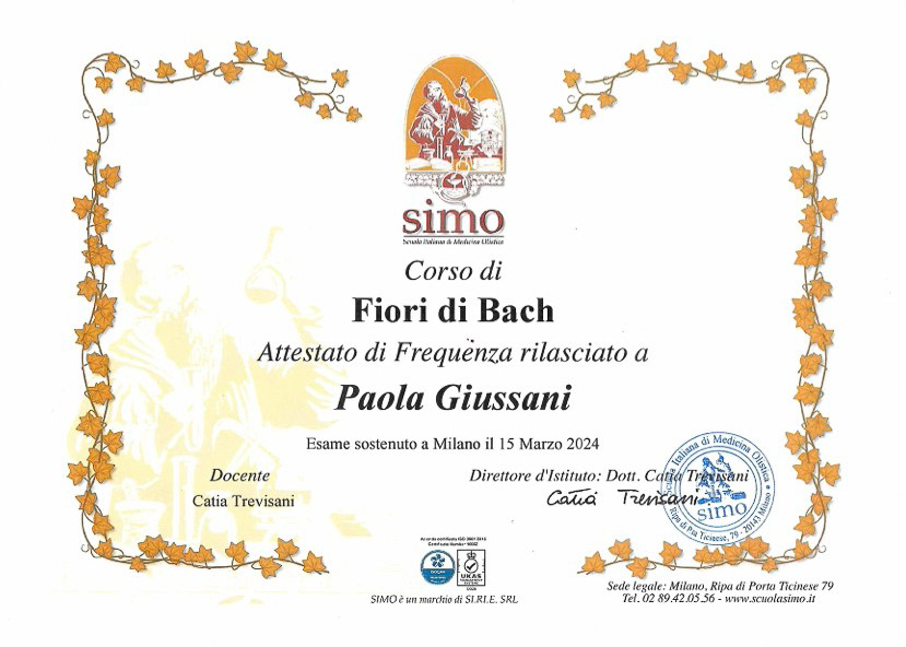 Attestato del corso di Fiori di Bach
